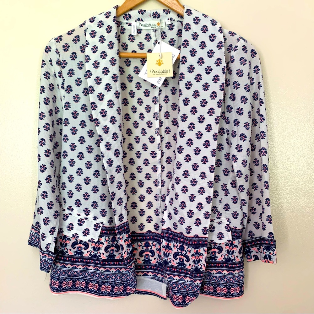 Availible by Angela Fashion boho blazer open front jacket size S small NWT